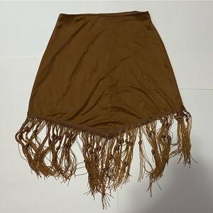 Brown Suede Asymmetrical Mini Pencil Skirt